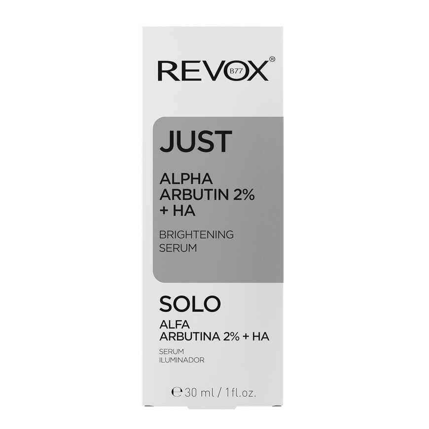Освітлююча сироватка для обличчя з альфа арбутином 2% та гіалуроновою кислотою REVOX B77 JUST ALPHA ARBUTIN 2% + HA BRIGHTENING SERUM, 30ml